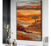 XBTYKPB Paisaje en tonos tierra cálidos, escena desértica, lienzo decorativo para pared, pintura de árboles y colinas rocosas, decoración natural con textura, listo para colgar (60x90cm/sin marco).