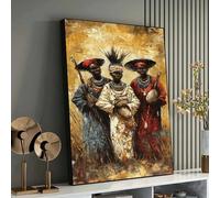 XBTYKPB Pintura de mujeres tribales africanas, arte en lienzo colorido, vestimenta tradicional africana, decoración étnica de pared, patrimonio africano (40x60cm/marco interior)