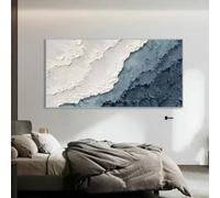 XBTYKPB Pintura minimalista 3D de océano azul sobre lienzo, textura de ondas en tonos tierra, arte wabi-sabi para pared, decoración de habitación, lienzo de 70 x 140 cm, sin marco.