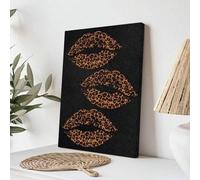 XBTYKPB Pintura mural de labios de leopardo, pósteres vintage de besos, lienzo, cuadros, arte de pared, decoración de la casa, pósteres e impresiones, 60 x 90 cm, con marco