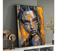 XBTYKPB Retrato abstracto de mujer - Arte texturizado, decoración de pared en naranja y gris, lienzo con rostro femenino expresionista (80x110cm/marco interior)