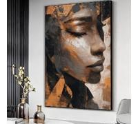 XBTYKPB Retrato abstracto femenino sobre lienzo, arte mural en lienzo texturizado, pintura facial, arte en tonos marrones y negros, decoración contemporánea para el hogar (40x60cm/marco interior)