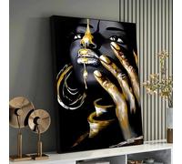 XBTYKPB Retrato de mujer dorada - Lujoso cuadro de pared en lienzo negro y dorado, decoración para el hogar, pintura africana contemporánea, impresión en lienzo (50x75cm/marco interior)