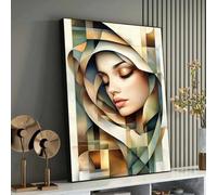 XBTYKPB Retrato geométrico de mujer - Lienzo decorativo cubista para pared, rostro femenino, decoración minimalista para pared, cuadros de pintura contemporánea (60x90cm/sin marco)