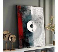 XBTYKPB Yin Yang contemporáneo: contraste urbano con patrones geométricos y detalles carmesí en lienzo para pared, pintura simbólica (50x75cm/sin marco).