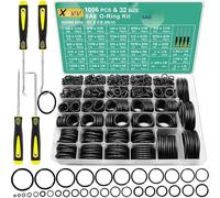 XBVV Kit surtido de juntas tóricas SAE de 32 tamaños, 1086 piezas, juego de juntas tóricas de goma Buna-N estándar con 4 púas y ganchos para reparación de grifos hidráulicos automotrices, sellado de