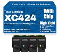 XC4240 Negro Cian Amarillo Magenta Cartuchos de tóner Compatible 24B7185 24B7182 24B7183 24B7184 Cartucho de tóner Alto Rendimiento para Lexmark XC4240 Impresoras con Chip,4Pack-XC4240