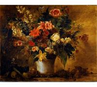 XcBAIHOUD Famoso Abstracto Cuadro Pinturas Murales Fiori e frutti Bouquet di fiori in un vaso di Gres di Ferdinandeugene Delacroix para la Decoración del Hogar de la Oficina 60x90cm