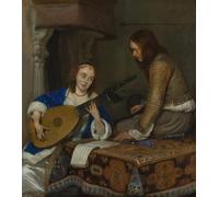 XcBAIHOUD Famoso Abstracto Cuadro Pinturas Murales una donna che suona il liuto di tiorba e un cavaliere di Gerard Ter Borch para la Decoración del Hogar de la Oficina 60x90cm