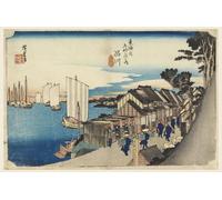 XcBAIHOUD Famoso Lienzo con Imagen Impresion Lienzo L'alba della stazione di Shinagawa nelle cinquantatré stazioni della Tokaido Road Hiroshige para la Decoración del Hogar de la Oficina 60x90cm