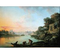 XcBAIHOUD Famoso Lienzo con Imagen Impresion Lienzo Vista vicino a L'ile Louviers Parigi Effetto della sera di Jean Baptiste Genillion para la Decoración del Hogar de la Oficina 60x90cm