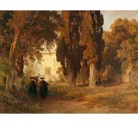 XcBAIHOUD Famoso Lienzo Imagen Lienzo Murales il Giardino del Chiostro Dopo di Oswald Achenbach para la Decoración del Hogar de la Oficina 60x90cm
