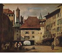 XcBAIHOUD Famoso Lienzo Imagen Lienzo Murales La Place Du Molard Ginevra di Richard Parkes Bonington para la Decoración del Hogar de la Oficina 60x90cm