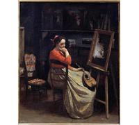 XcBAIHOUD Lienzo con Imagen Impresion Lienzo una giovane donna pensosa con un mandolino in mano nello studio del pittore Dipinto di Jean Baptiste Camille Corot para Decoración de Paredes 60x90cm
