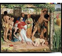 XcBAIHOUD Lienzo con Imagen una famiglia britannica convertita che protegge un missionario cristiano dalla persecuzione dei druidi di William Holman Hunt para Decoración de Paredes 60x90cm