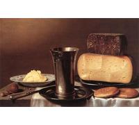XcBAIHOUD Pinturas Famosas Abstracto Cuadro Pinturas Murales Natura morta con burro di formaggio in vetro e torta di Floris Gerritsz Van Schooten para Regalo 60x90cm