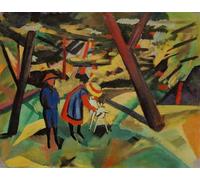 XcBAIHOUD Reproducción de lienzo Abstracto Cuadro Pinturas Murales Bambini con capra nella foresta di August Macke para Decoración de Paredes 60x90cm