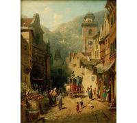 XcBAIHOUD Reproducción de lienzo Lienzo con Imagen Impresion Lienzo la Visita del Padre della Patria di Carl Spitzweg para Decoración de Paredes 60x90cm
