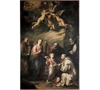 XcBAIHOUD Reproducción de lienzo Mural Pintura Cuadros Popular la Sacra Famiglia con san Bruno di Colonia e altri santi di Jusepe De Ribera para Decoración de Paredes 60x90cm