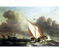 XcBAIHOUD Reproducción de lienzo Mural Pintura Cuadros Popular Navigazione olandese in mare aperto in una burrasca crescente di Willem Van De Velde para Decoración de Paredes 60x90cm