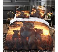 XCBAKZOEY Leona con Cachorros 3D Impresión Funda de edredón 3pz Microfibra Lavable Escena de Vida Silvestre al Atardecer Edredón Funda 2 Fundas Ligera Parejas Familia King（220x240cm）