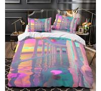 XCBAKZOEY pilares del Atardecer 3D Impresión Funda de edredón 3pz Microfibra Cremallera Oculta Arquitectura Surrealista de fantasía Edredón Funda 2 Fundas Lavable a máquina Adolescentes Adultos