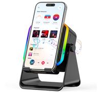 XCBUQA Altavoz inalámbrico de inducción y Bluetooth con soporte para teléfono, carga de emergencia con cable, soporte ajustable de 360°, luces LED coloridas, compatible con iPhone Android, gran regalo