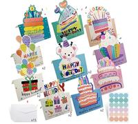 Xcdhemde 15 Pcs tarjeta cumpleaños, plegables tarjeta felicitacion cumpleaños, 10 Diseños birthday card, Adecuado para personas de diferentes edades, con 15 Sobres y 1 Pegatinas