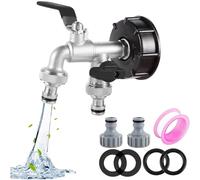 XCDMJ Grifo IBC, grifo de depósito de agua de 1000 l, válvula de bola de aleación con doble grifo de salida de 1/2 pulgadas, adaptador IBC para grifo de tanque de agua, tanque de agua de lluvia IBC