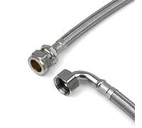 Xcel Home 1 codo aprobado por WRAS (90°) de compresión de 1/2 x 15 mm x 500 mm conectores de tubo flexible | 2 tamaños, tubo individual | Tubos flexibles trenzados de acero inoxidable BSP para