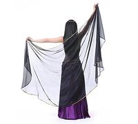 XChangeFun Bufanda semicírculo de gasa para mano, traje de danza del vientre, bufanda de cadera, ribete de lentejuelas, chales dorados, velos, Negro -, 98.43 x 47.24 inch (250cm*120cm)