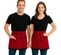 XChef Delantal Cocina Mujer y Hombre - 2 Piezas. Delantal Camarero Corto con Ribete de Color Uniforme Limpieza Mujer 2 Bolsillos - 100% Poliéster Lavado a Máquina - No Necesita Planchado (ROJO)