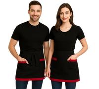 XChef Delantal Cocina Mujer y Hombre - 2 Piezas. Delantal Camarero Corto con Ribete de Color Uniforme Limpieza Mujer 2 Bolsillos - 100% Poliéster Lavado a Máquina - No Necesita Planchado (NEGRO)
