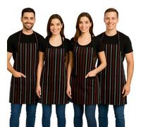 XChef Delantal Cocina Mujer y Hombre - 4 Piezas. Antihumedad. Delantal Camarero rayas .Lavado a Máquina - No Necesita Planchado (rayas rojas y blancas)