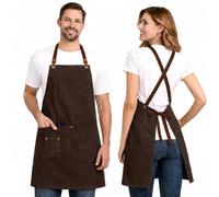 XChef Delantal Hombre Mujer con Bolsillos Pack 2 unidades - Cruzado Espalda Impermeable. Ajustable Antimanchas Profesional Cocina Camarero Taller (Brown)