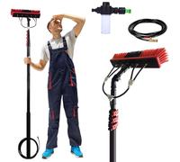 XCHSXYL Cepillo y pértiga para Limpieza de Paneles solares, Kit de pértiga con alimentación de Agua de 9 m, Cepillo para Ventanas con dispensador de jabón, Kit de Limpieza de Ven