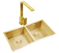 XCHSXYL Fregadero de Acero Inoxidable para Barra de Cocina, Fregadero de Doble cubeta para Barra húmeda y Fregadero para RV, Montaje Superior o bajo encimera con Grifo Curvo y de