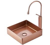 XCHSXYL Fregadero de Barra de Cocina de Acero Inoxidable 304, Cuadrado, sobre encimera, de un Solo Seno, Color Oro Rosa, con desagüe y Grifo.