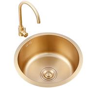 XCHSXYL Fregadero de Cocina de Acero Inoxidable 304, Redondo, Dorado Cepillado, de un Solo tazón con Grifo, instalación empotrada o bajo encimera, Ideal para Uso en Barra y cocin
