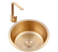 XCHSXYL Fregadero de Cocina de Acero Inoxidable 304, Redondo, Dorado Cepillado, de un Solo tazón con Grifo, instalación empotrada o bajo encimera, Ideal para Uso en Barra y cocin