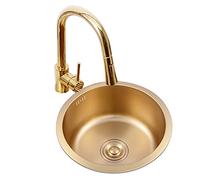 XCHSXYL Fregadero de Cocina de Acero Inoxidable. Lavavajillas de Metal con Grifo y desagüe. Fregadero Dorado para Caravana (Dorado, 40 x 40 x 19 cm).