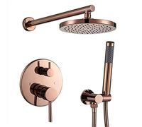 XCHSXYL Grifo de baño de Pared con Ducha de Oro Rosa, Mezclador de Agua fría y Caliente, Cabezal de Ducha ABS de 8 Pulgadas con rociador de Mano de latón, Mezclador de Ducha, Gri