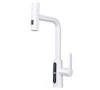 XCHSXYL High ARC Kitchen Faucet with LED Temperature Display 360° Swivel Single Handle Waterfall Design White Finish Modern Kitchen Sink Tap for Easy Use and Style