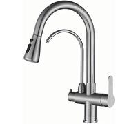XCHSXYL Way Kitchen Faucet 360° Swivel Pull Down Tap 3 in 1 Water Filter Faucet with Dual Lever Brushed Nickel Finish Extensible Design Perfect for Home Use.