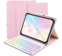 XCHYTECHER Funda universal con teclado para tabletas de 9.7, 10.1, 10.2, 10.5, 11.9 y 11 pulgadas, teclado extraíble retroiluminado arcoíris de 7 colores con soporte para bolígrafo para tablet Android