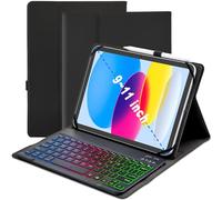 XCHYTECHER Funda universal con teclado para tabletas de 9.7, 10.1, 10.2, 10.5, 11.9 y 11 pulgadas, teclado extraíble retroiluminado arcoíris de 7 colores con soporte para bolígrafo para tablet Android