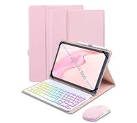 XCHYTECHER Funda universal con teclado para tabletas de 9.7, 10.1, 10.2, 10.5, 11.9 y 11 pulgadas, teclado extraíble retroiluminado arcoíris de 7 colores con soporte para bolígrafo para tablet Android