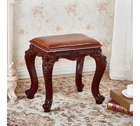 XCLOOZGL ReposapiéS Tapizado Tallado Vintage Asiento De Tocador Acolchado Moderno Otomana PequeñA Cuadrada De Madera con CojíN Acolchado De PU para Sala Maquillaje Dormitorio,Marrón,38 * 27 * 45cm