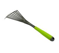 Xclou Escoba pequeña en color negro, rastrillo pulverizado con martillo de plata, rastrillo pequeño con mango que se adapta a la forma, herramienta de jardín con 9 dientes planos de acero para resortes, Rastrillo de hojas inoxidable.