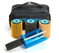 Xcman Juego de cepillos giratorios para esquís, Longitud de 100 mm, Mango de Cepillo con Escudo de Seguridad y 3 cepillos: Nailon, Crin, Corcho